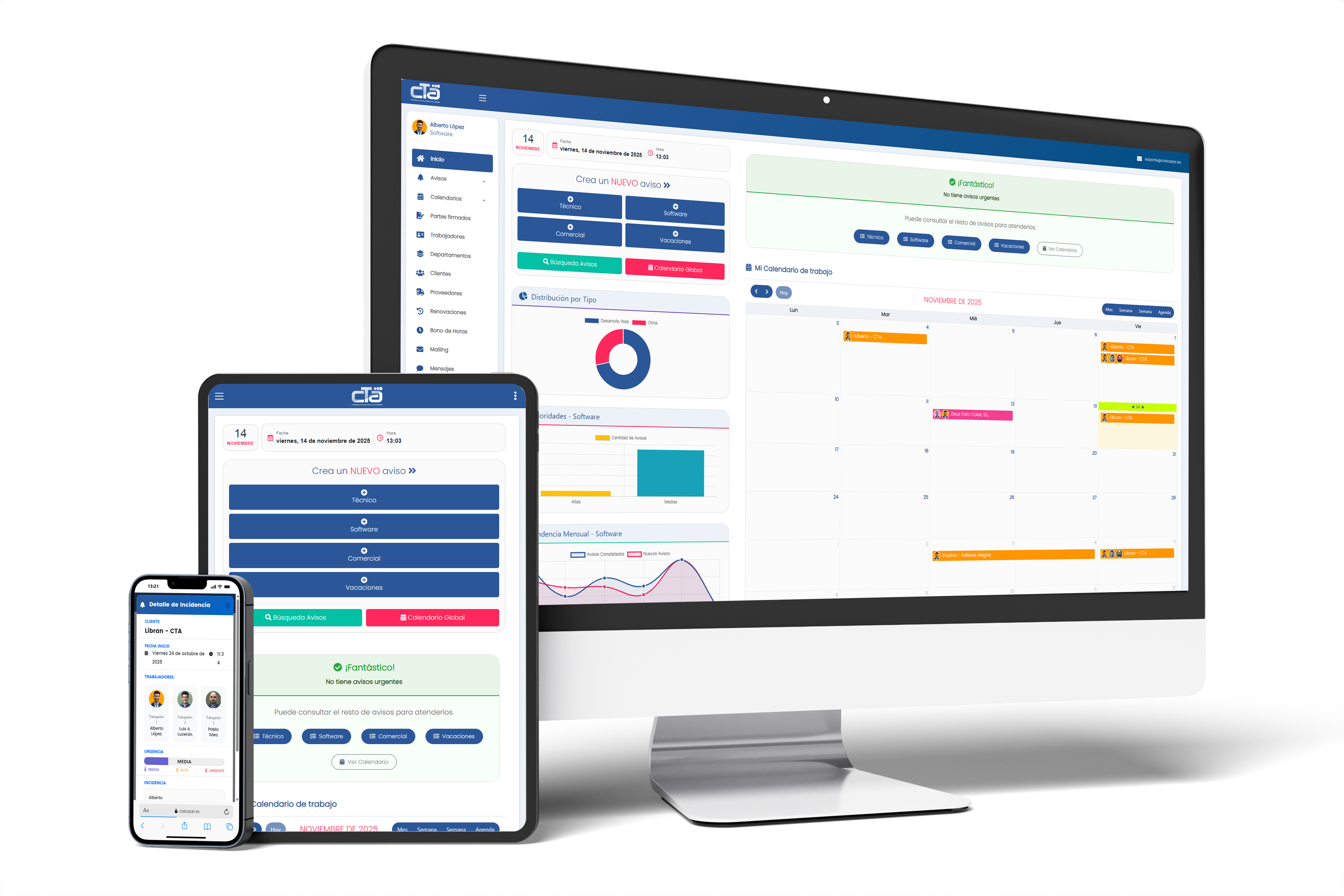 Interfaz del Software de Gestión de Avisos - Control centralizado de incidencias