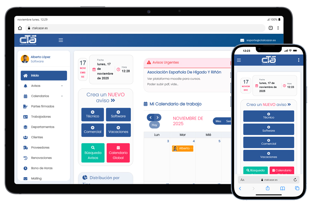 Aplicación móvil de gestión de avisos mostrando el listado de tareas